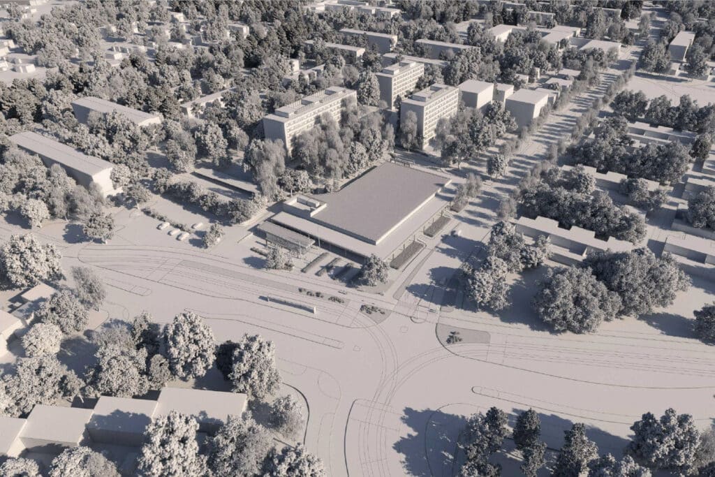 Havainnekuva Pohjantorisn uudisrakennuksen sijoittumisesta ympäristöön