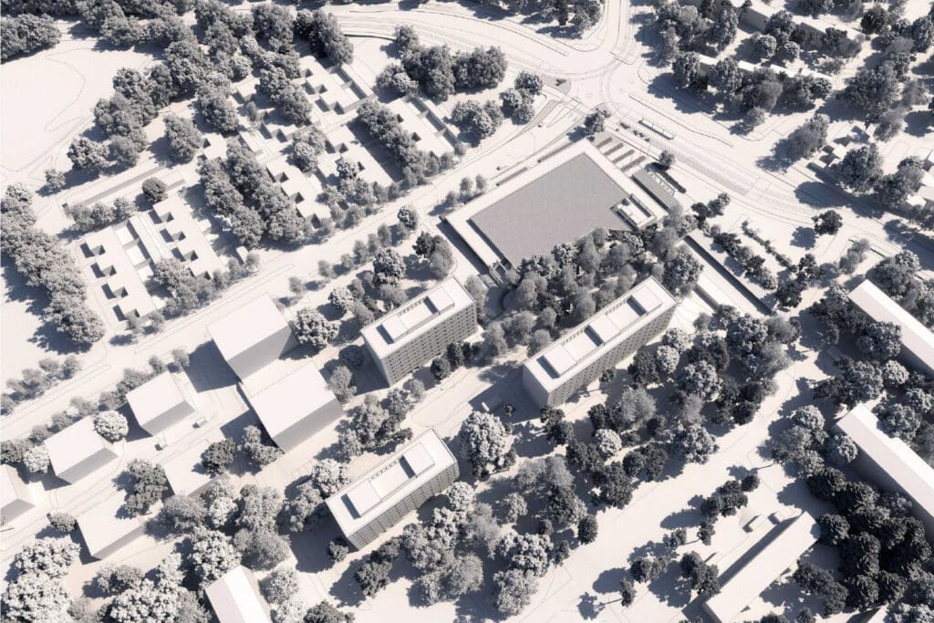 Havainnekuva Pohjantorin uudisrakennuksesta risteyksessä