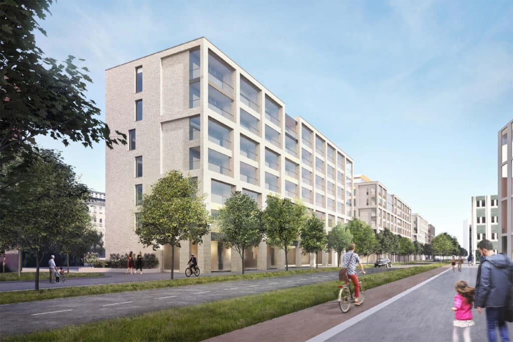 Vattuniemen uusia kerrostaloja bulevardimaisen kadun varrella havainnekuvassa